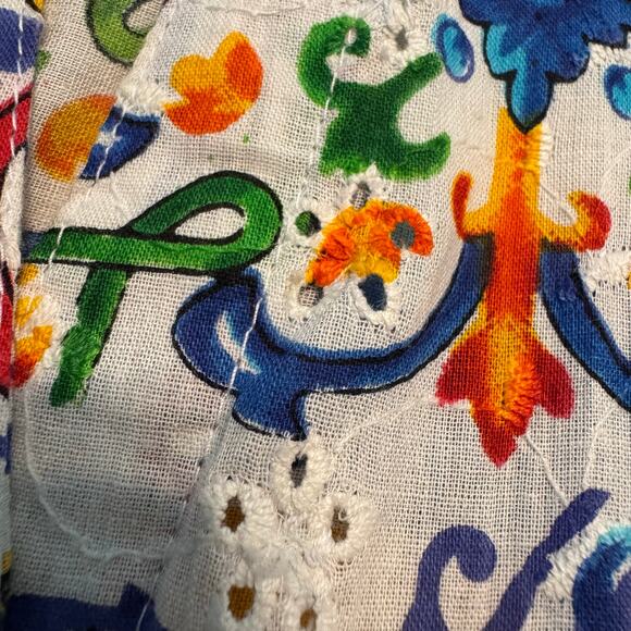 Colori di Mare Colorful Eyelet Tunic Caftan Dress Boho Artwear Resort Retro sz S - Picture 9 of 10